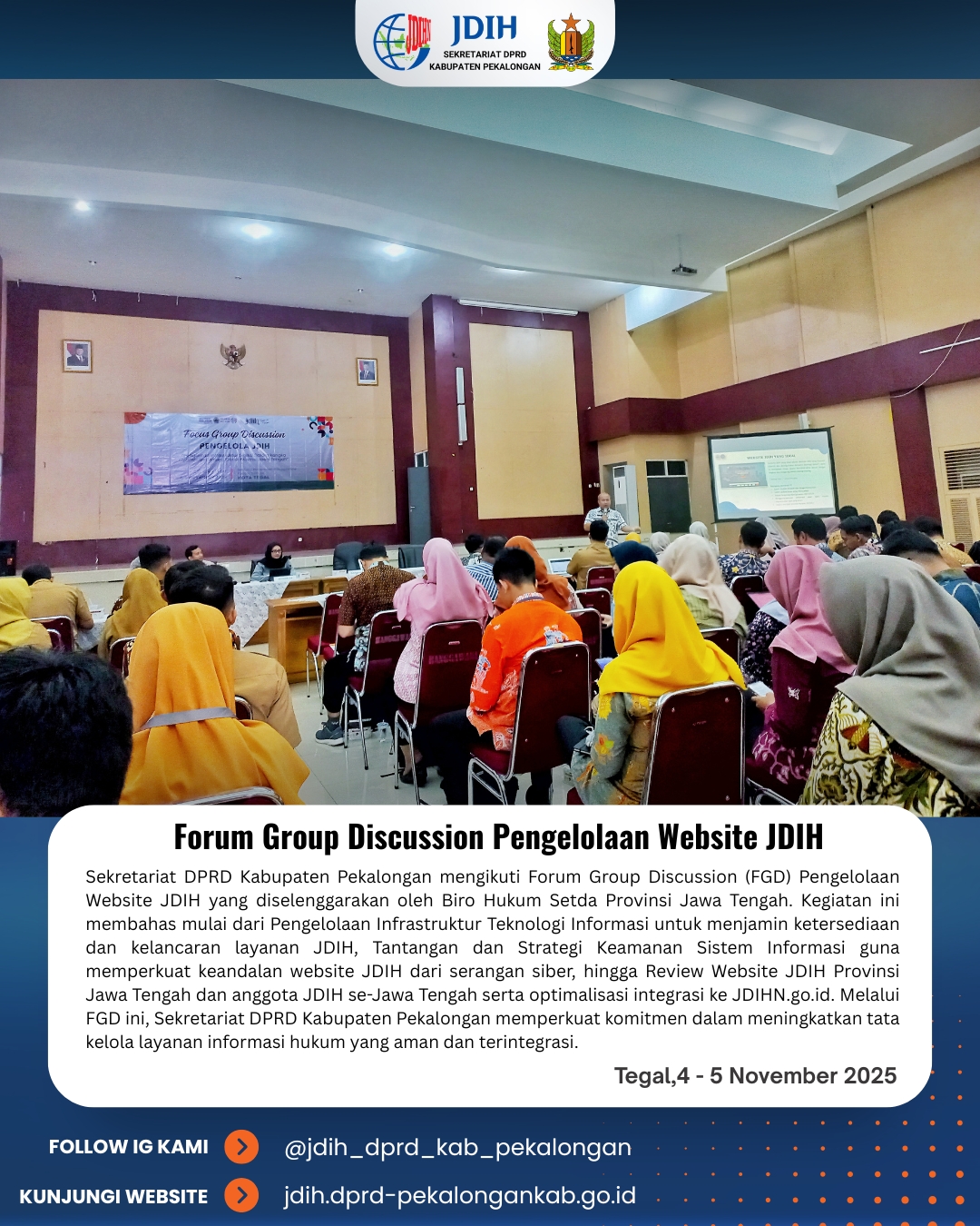 Sekretariat DPRD Kabupaten Pekalongan mengikuti Forum Group Discussion (FGD) Pengelolaan Website JDIH