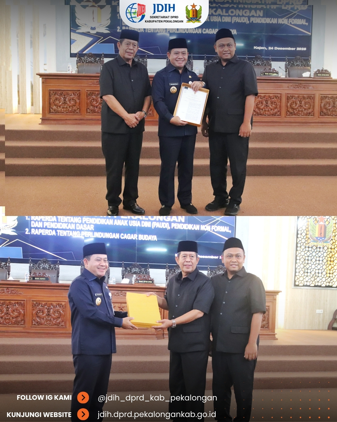 Dua Raperda Inisiatif DPRD Resmi Disampaikan ke Bupati Pekalongan