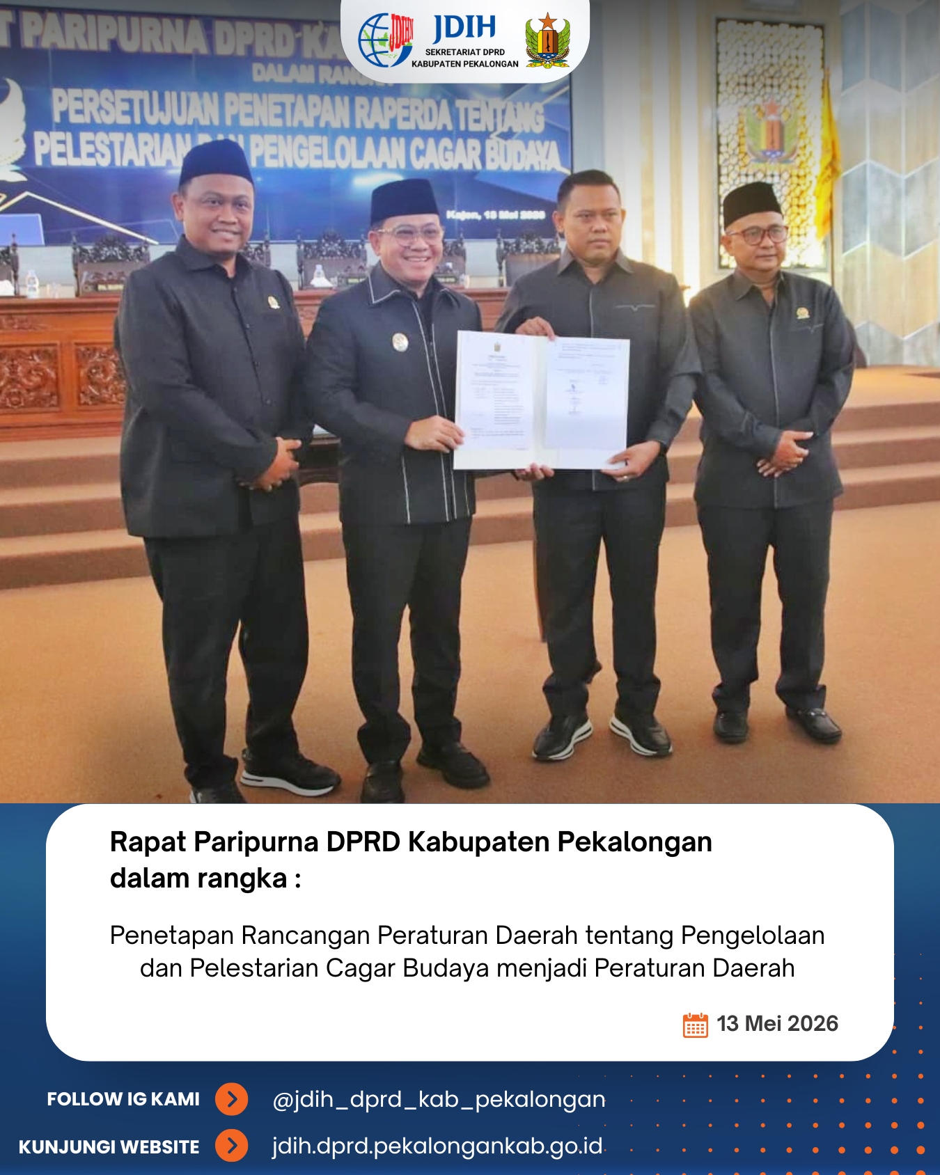 DPRD Kabupaten Pekalongan Tetapkan Raperda Pengelolaan dan Pelestarian Cagar Budaya